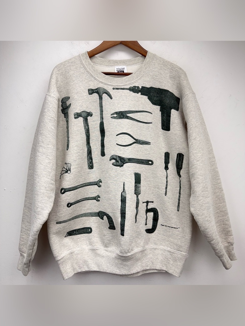 Vintage Relevant Products size Large Men’s Gray Tools All Over Print Sweatshirt